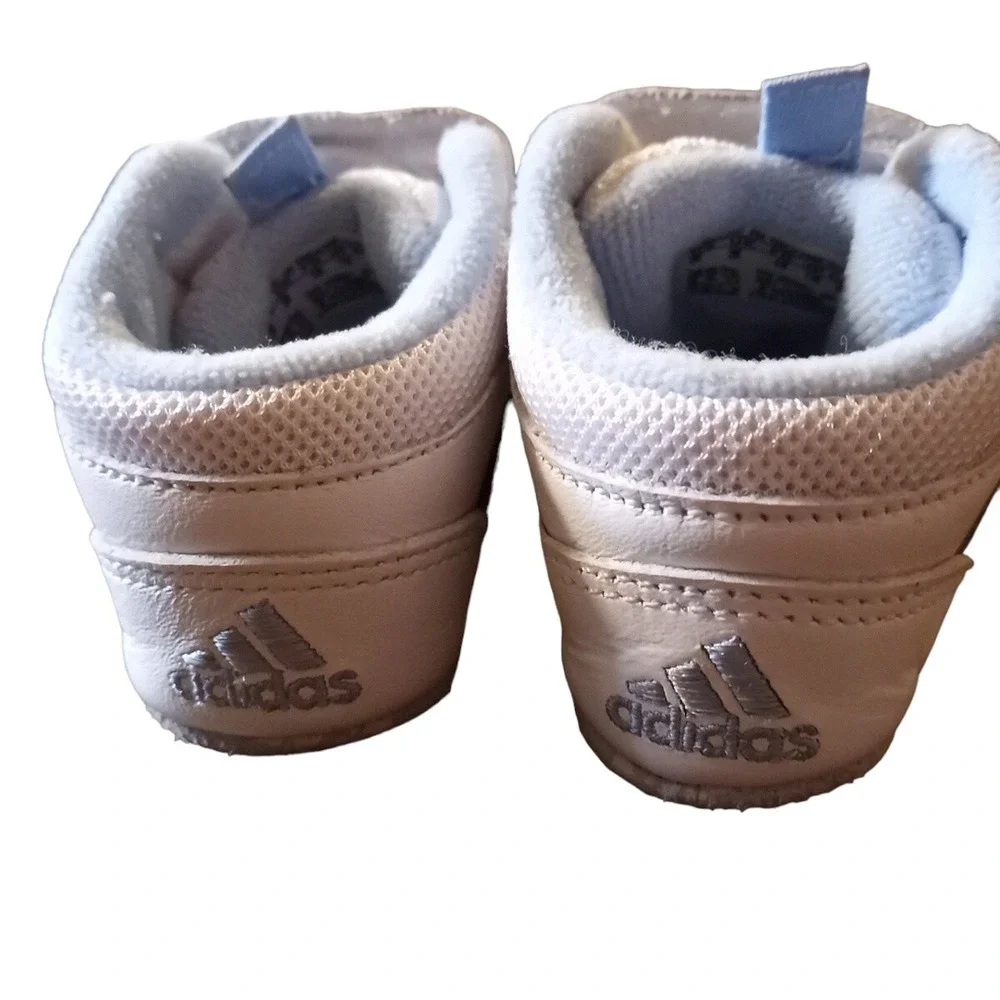 Adidas Baby Crib Shoes Blue White 3 Stripes Soft Sole Sneakers Unisex Size 2K